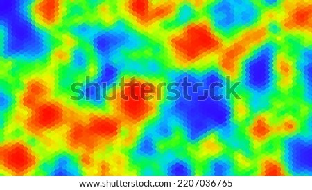 Heat Map Hexagonal Background. Infrared Thermal Camera Hexagon Landscape Scan. Temperature Scanner Radar Global Warming Concept. Vector Illustration.