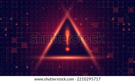 Attention Danger Symbol on Dark Red Glitched Background. Computer Virus. System Hacked Error Sign. Malware, Ransomware, Data Breach Concept. Vector Illustration.