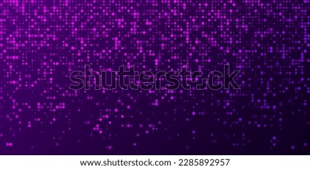 Horizontal Banner or Background with Purple Glitters, Sparkles, Dots. Disco Party Dots Light Music with Shiny Sequins. Violet Glitter Texture. Colorful Falling Dots. Vector Illustration.