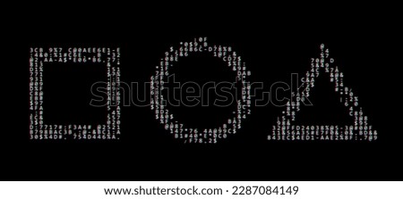 Glitched Frames Geometric Design - Circle, Square, Triangle. ASCII Text Art Style Shapes Background. Glitch Design for Graphic Design - Banner, Poster, Flyer, Brochure, Card. Vector Illustration.