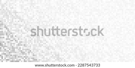 Pixelated Halftone Fade Effect Background. Black Pixel Linear Gradient Pattern. Gradation with Some Randomness. Vector Illustration.