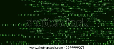 Abstract Binary Software Programming Code Background. Random Parts of Program Source Code. Binary Digits Matrix. Digital Data Cyber Security Technology Concept. Ultra Wide Vector Illustration.