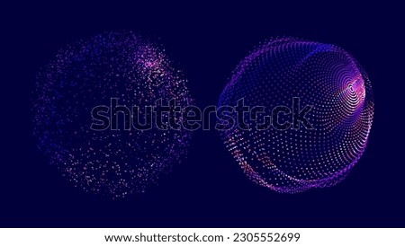 Abstract Colorful Particles Sphere. Vivid Blue Dots Background. Futuristic Style HUD Element. Technology Background for Business Presentations. Corrupted Point Sphere Array. Vector Illustration.