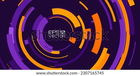 UI Circular HUD Screen Tech System Innovation Concept Background. Abstract Hi-Tech Circular Pattern Vector Backdrop. Round Colorful Arcs. Moving Circles Vector Illustration. Radial Speed Lines.