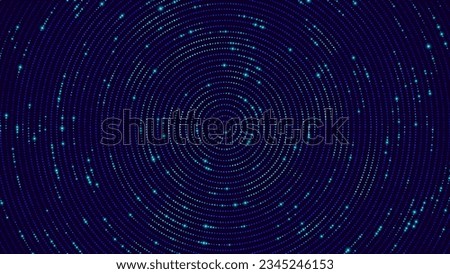 Abstract Digital Circles of Particles with Noise. Futuristic Circular Sound Wave. Big Data Visualization. 3D Virtual Space VR Cyberspace. Vector Illustration.