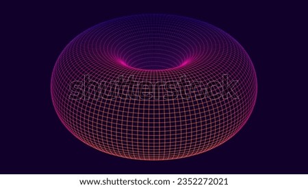 3D Torus Wireframe Background. Electromagnetic Force Field Concept. Science Physics Background. Vector Illustration. Energy Fields Torus Objects Design. 