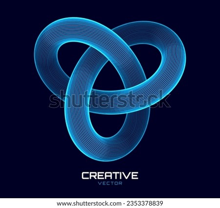 3D Trefoil Torus Knot Dynamic Round Shape. Abstract Modern Graphic Design Element. Geometric Symbol. Creative Vector Template. Impossible Circle Sign. Abstract Design, Impossible Object.