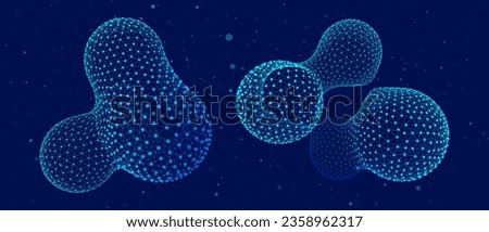 Scientific Medical Research Background. Abstract Science Blue Cells Backdrop with Depth of Field Blur Particles Effect. Futuristic Plant Microbiology. Blue Virus Cells Vector Illustration.