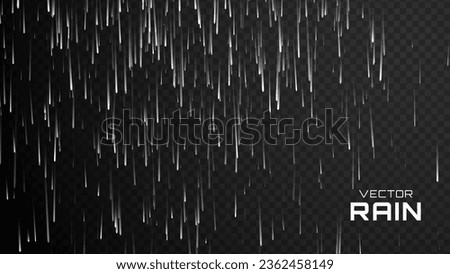 Falling Rain Drops on Transparent Background. Fast Falling Water or Snow Drops. Nature Rainfall. Vector Illustration.