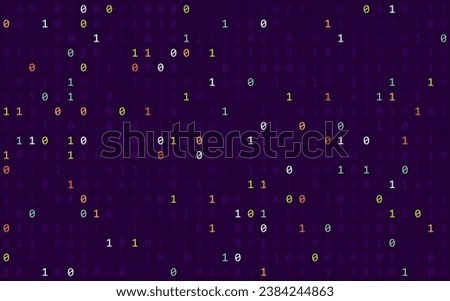 Mathematics Background - Binary Numbers in Random Pattern with Random Highlights. Colorful School Pattern for Children. Multicolor Math Physics Programming Algorithm Vector Illustration.