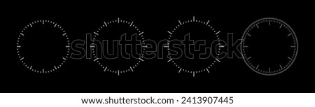 Minimalistic Round Meter Scale Measure. Dial Gauge Stripes Around the Circle. Timer or Stopwatch Logo Countdown. Circular Icon with Lines. Time Sign or Logo Concept. Vector Illustration.