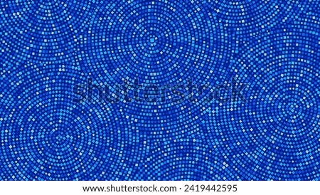 Blue Circles Mosaic Pattern. Decorative Pool or Bathroom Wall Stone Ornament. Summer Blue Disco Ball Background. Vector Illustration.