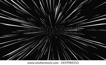 Abstract Comic Book Flash Explosion Blast Radial Lines. Comic Radial Speed Lines. Graphic Explosion with Speed Lines. Hyper Space Warp Jump Teleport Effect. Quick Zoom Effect. VFX Vector Illustration.