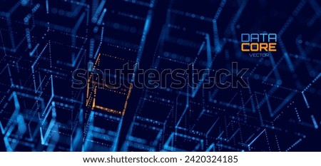 Big Data 3D Cubes Quantum Computer Server Concept Background. 3D Blockchain Cube Blocks Concept. Data Core Abstract Cubes. Artificial Intelligence HUD Design Element.