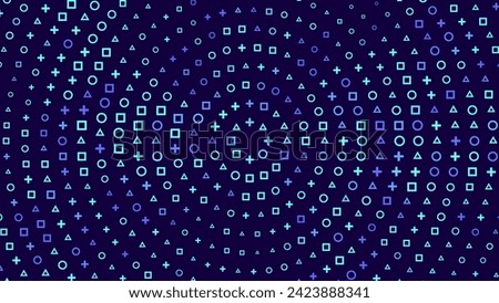 Gamer Signs Triangle Circle Square Plus Banner Background. Geometric Design for Banners, Web Pages, Presentations. Purple Blue Bright Game Background. Vector Illustration.