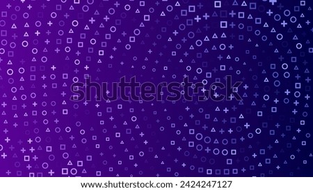 Gamer Signs Triangle Circle Square Plus Banner Background. Geometric Design for Banners, Web Pages, Presentations. Purple Blue Bright Game Background. Vector Illustration.