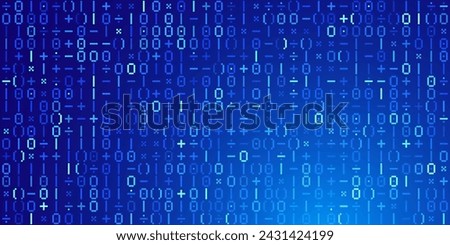 Binary Pixel Numbers and Math Signs. Computer Binary Code Matrix. Pixel Grid of Numbers Abstract Mosaic Design Background. Monochromatic Abstract Background. Vector Illustration.