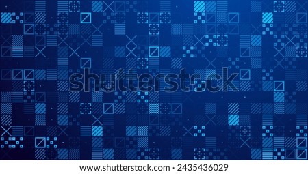 Abstract Pixel Symbols Vector Pattern. Geometric Retro Computer Game Style Texture. Generative Art Tech Vector Illustration. Grid of Pixel Shapes.