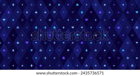 Blue Cards Signs Random Pattern Casino Background. Symbols of Playing Cards Spades, Hearts, Diamonds, Clubs. Casinos Business Advert Vector Design Background. Gambling Concept.