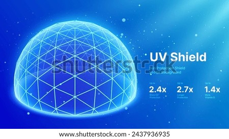 Sun Protection Futuristic Glowing Triangle Grid Shield. 3D Sphere Bubble Shield from Ultraviolet Light. Game Hi Tech Dome. Solar Protection Screen. UV Radiation Safety Concept. Vector Illustration.