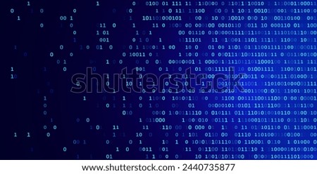 Blue Binary Data Software Programming Code Background. Random Parts of Program Code. Digital Data Technology Concept. 1 0 Machine Code. Random Binary Data Matrix Wide Vector Illustration.