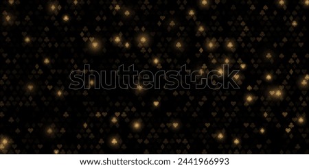 Golden Cards Signs Pattern VIP Casino Background. Symbols of Playing Cards Spades, Hearts, Diamonds, Clubs. VIP Casinos Business Advert Vector Design Background. Gambling Concept.