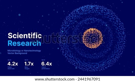 Biology Cell Scientific Medical Research Background. Science Blue Cells Backdrop with Depth of Field Blur Particles Effect. Futuristic Plant Microbiology. Blue Virus Cells Vector Illustration.