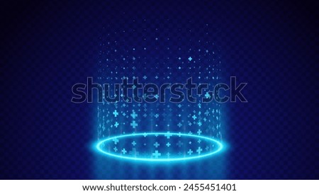 Level Up and Healing Aura Game Effect. Plus Signs Lighting and Bright VFX Aura. Glowing Neon Energy. Teleport Circle Effect. Vector Illustration.