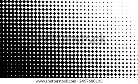Halftone Square Pixels Pattern. Faded Shade Background. Grid Gradation BG. Black Screentone Diffuse Background. Overlay Texture. Abstract Pattern for Design Comic Prints. Vector Illustration.
