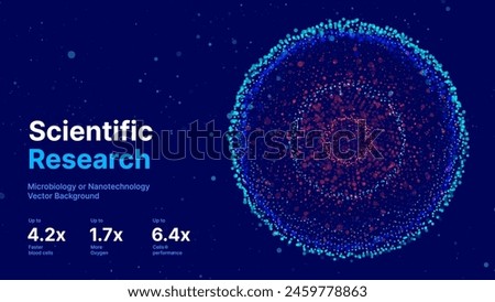 Biology Cell Scientific Medical Research Background. Science Blue Cells Backdrop with Depth of Field Blur Particles Effect. Futuristic Plant Microbiology. Blue Virus Cells Vector Illustration.