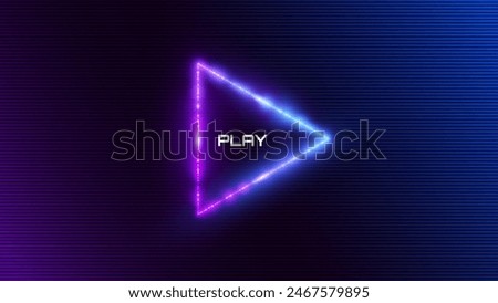 Glitch Banner with Neon Glow Triangle Play Icon. Design for Banners, Web Pages, Presentations. Vector Illustration.