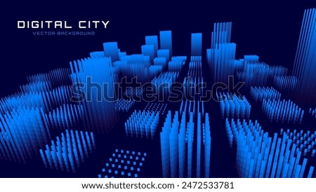 Abstract Urban Architecture Smart Digital City Concept. Blue Lines High Towers Future City Concept. VR Virtual Reality Abstract Digital Tech Buildings. Modern Technology Vector Illustration.