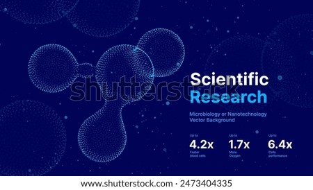 Biology Cell Scientific Medical Research Background. Science Blue Cells Backdrop with Depth of Field Blur Particles Effect. Futuristic Plant Microbiology. Blue Virus Cells Vector Illustration.