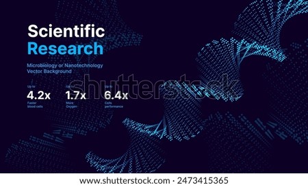 Abstract DNA Molecule Helix Spiral Wave Blue Background. Medical Science Concept, Genetic Biotechnology, Chemistry Biology, DNA Gene. Vector Illustration. 