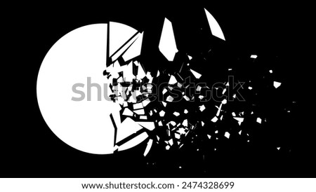 Shattered Fractured Broken Geometric Circles. Burst Explosion Impact Geometric Destruction Effect. Vector Illustration.