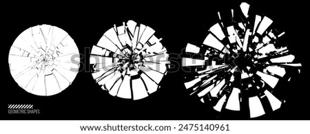 Broken Glass Circles with Cracks. Abstract Comic Book Flash Explosion Blast Radial Lines. Shattered, Fractured and Broken Geometric Circles. Damaged Texture. Vector Illustration.