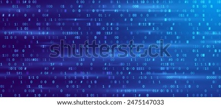 Blue Binary Data Software Programming Code Background. Random Parts of Program Code. Digital Data Technology Concept. 1 0 Machine Code. Random Binary Data Matrix Wide Vector Illustration.