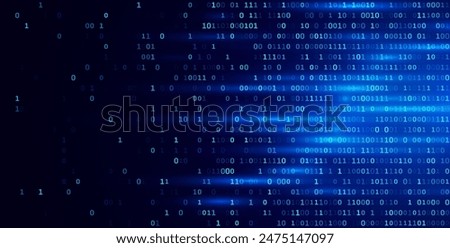 Blue Binary Data Software Programming Code Background. Random Parts of Program Code. Digital Data Technology Concept. 1 0 Machine Code. Random Binary Data Matrix Wide Vector Illustration.