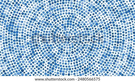 Blue Circular Mosaic Pattern. Decorative Antique Stone Ornament. Paving Circular Pattern. Stone Pebble Mosaic Template for Interior and Exterior Designs, Beauty, Wrapping Paper. Vector Illustration.