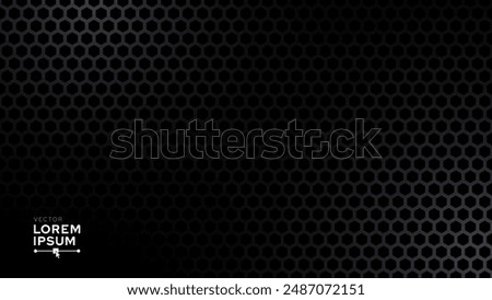 Black Metal Hexagon Grid Steel Background. Hexagonal Holes Perforated Sheet Metal or Carbon Fiber Texture. New Strong Nanomaterial Technology Abstract Vector Illustration.
