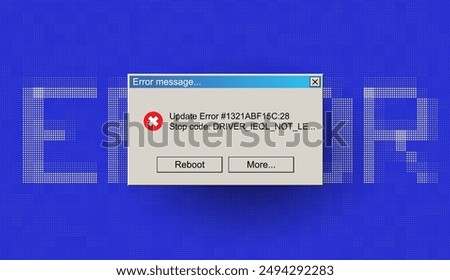 Critical Error Warning Message Window. BSOD Blue Screen of Death Concept. Server Update Error Global Outage. Vintage User Interface Operating System Fail. Vector Illustration.