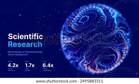 Biology Cell Scientific Medical Research Background. Science Blue Cells Backdrop with Depth of Field Blur Particles Effect. Futuristic Plant Microbiology. Blue Virus Cells Vector Illustration.