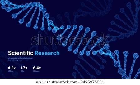 Abstract DNA Molecule Helix Spiral Wave Blue Background. Medical Science Concept, Genetic Biotechnology, Chemistry Biology, DNA Gene. Vector Illustration.