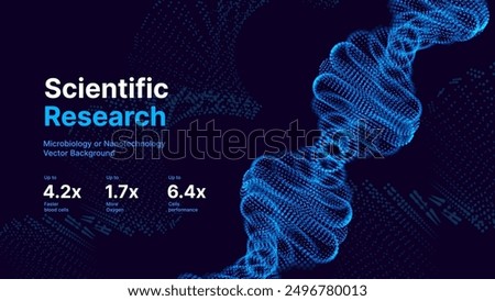 Abstract DNA Molecule Helix Spiral Wave Blue Background. Medical Science Concept, Genetic Biotechnology, Chemistry Biology, DNA Gene. Vector Illustration.