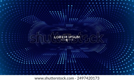 Blue Synthwave Grid Tunnel. Grid Frame Retrowave Party Flyer Background. Round Tunnel Mesh Backdrop. Abstract Digital Background. Vintage Computer Virtual Reality VR Tunnel Tech Vector Illustration.