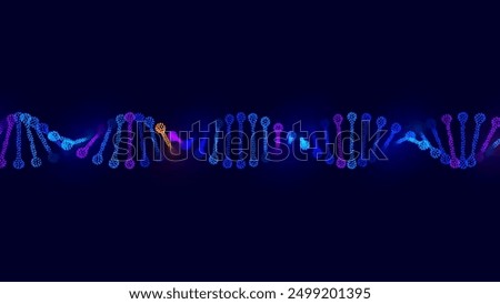 Abstract DNA Molecule Helix Spiral Wave Blue Background. Medical Science Concept, Genetic Biotechnology, Chemistry Biology, DNA Gene. Vector Illustration.