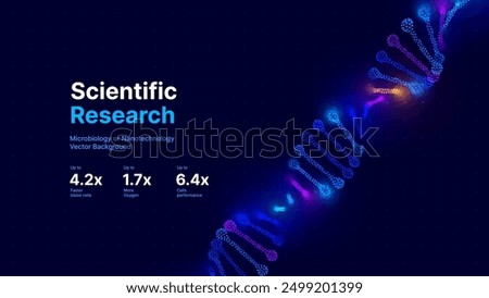 Abstract DNA Molecule Helix Spiral Wave Blue Background. Medical Science Concept, Genetic Biotechnology, Chemistry Biology, DNA Gene. Vector Illustration.