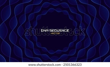 Abstract Blue DNA Molecule Helixes Circle Frame. Gene Editing Genetic Engineering Concept. Geometric Science Medical Tech Background. Vector Illustration.