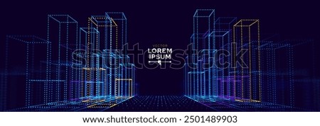 Invest in Future Smart Digital City Concept. Urban Architecture High Towers Concept of the Future City. Virtual Reality Abstract Digital Skyscraper Buildings. Modern Technology Vector Illustration.