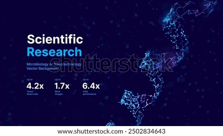 Abstract DNA Molecule Helix Spiral Wave Blue Background. Medical Science Concept, Genetic Biotechnology, Chemistry Biology, DNA Gene. Vector Illustration.